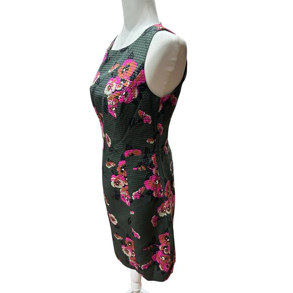 Fossil Sleeveless Dress Textured Army Green Floral Lined Sheath 6 Forest Fairy - Picture 4 of 10